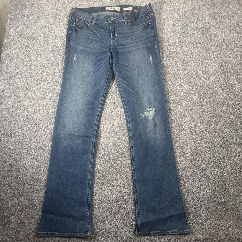Hollister Low Rise Bootcut Jeans 15L 32x34 Blue Distressed Stretch Y2K Indie